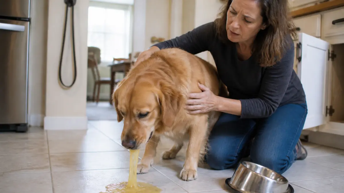 Chien qui vomit jaune : causes possibles et signes à surveiller