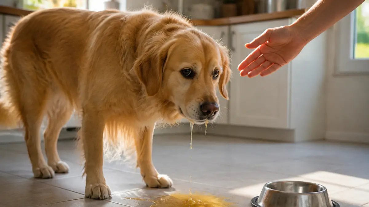 Chien qui vomit jaune : causes possibles et signes à surveiller